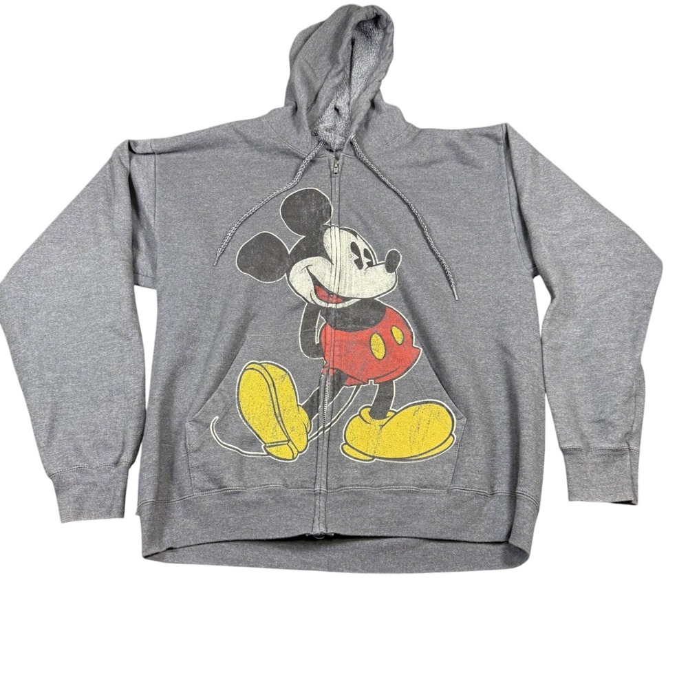 Gray Disneyland Walt Disney World Mickey Mouse Zip Up Hoodie Sweatshirt Size‎ L